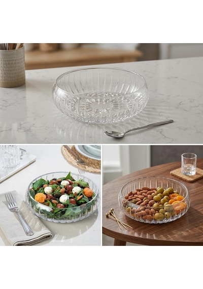 El Yapımı Büyük Boy Cam Salata Kasesi -%100 Üfleme Cam Sanatı Dekoratif Çerezlik Ve Meyvelik - 24 Cm Diğer