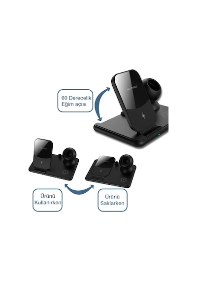 Ally W58 15w Qi Hızlı Şarj 4 İn 1 Apple     Uyumlu iPhone+ AirPods Pro Kablosuz Şarj Standı- 5775