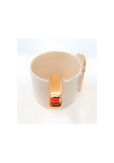 24 Ayar Altın Işlemeli, Aslan Kabartmalı,%100 El Yapımı Mug, 220 Ml Beyaz - Çok Renkli