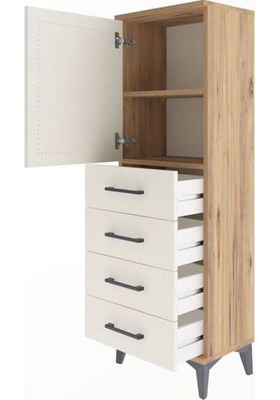 Arges Dolap 2 Raflı 4 Çekmeceli Tek Kapaklı 44x30x134 Çam-aytaşı Çam