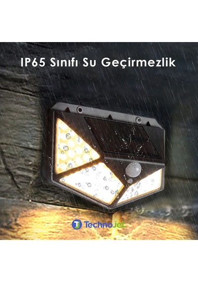 Technojet 1Adet 100 Ledli Solar Sarı Işık Güneş Enerjili Bahçe Lambası Hareket Sensörlü