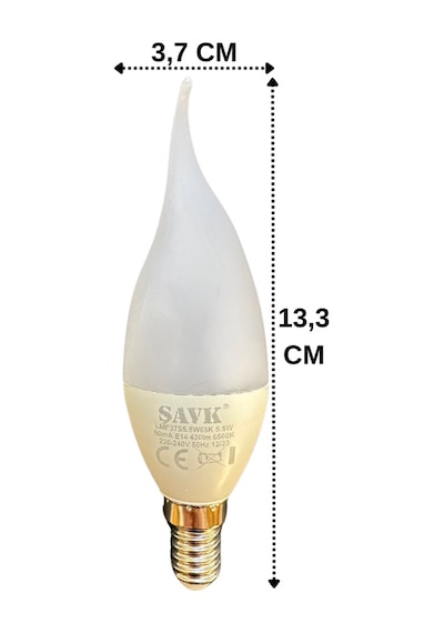 8 Adet Şavk 5,5w 37w Beyaz Işık 6500k E14 Duylu İnce Duy Led Kıvrık Ampul