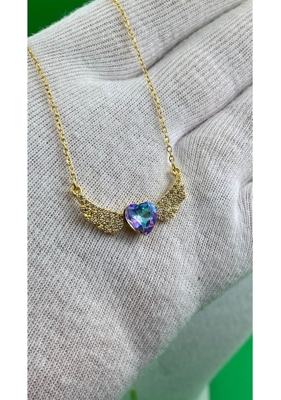 Kadın Çelik Kalpli Gold Renk Zirkon Taşlı Çelik Kolye Altın