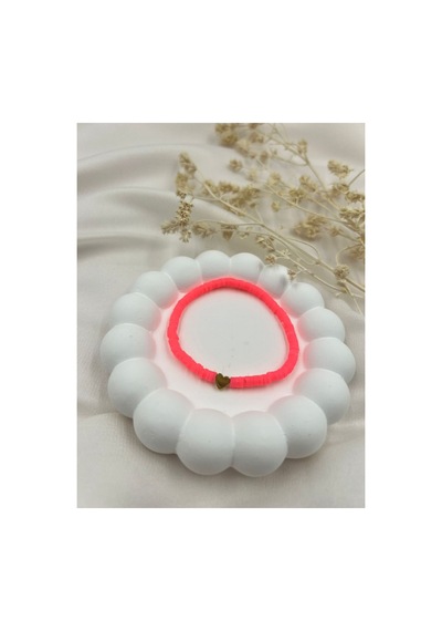 Lunarie Neon Pembe Polimer Kil Disk Boncuklu Gold Kalp Bileklik
