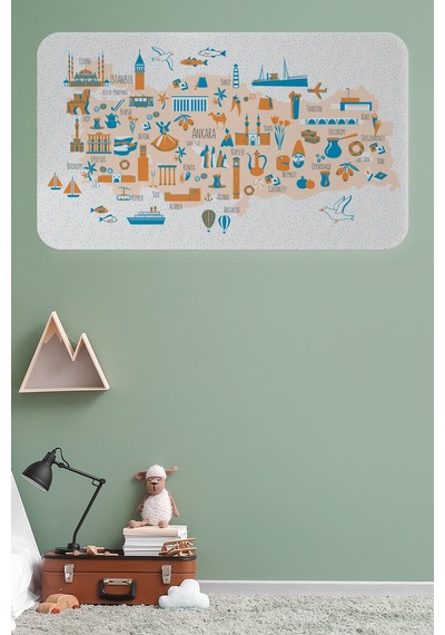 Eğitici Ve Öğretici Cocuk Odası Türkiye Haritası Duvar Sticker-85x130-3875 Çok Renkli