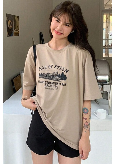 Uyguntarz Age Of Steam Baskılı Tasarım Tshirt Bej