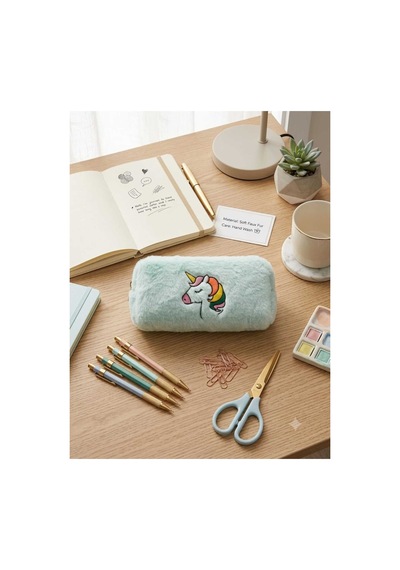 Peluş Kalem Kutusu Kalemlik Kalem Çantası 6x10x19 Cm Orta Boy Yesil Unic Çok Renkli