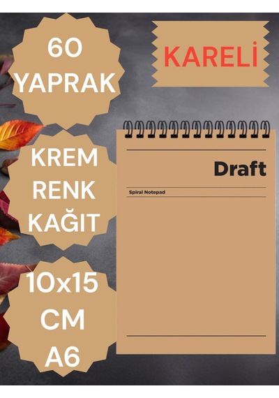 Kareli 10x15 Cm A6 Üstten Açılır Not Defteri Krem Renk Kağıt 60 Yaprak Krem