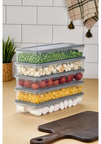 Multi Box 5 Li Set Saklama Kabı Seti - Dondurucu & Mikrodalga Uyumlu Gri