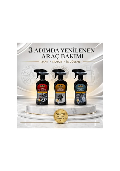 3 Lü Detaylı Araç Temizlik Seti Jant, Motor Ve Döşeme Bakımı
