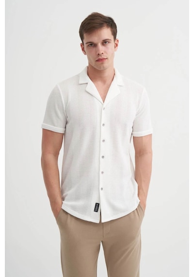 Cazador Slim Fit Örme Pamuklu Ekru Erkek Gömlek 20000 Ekru