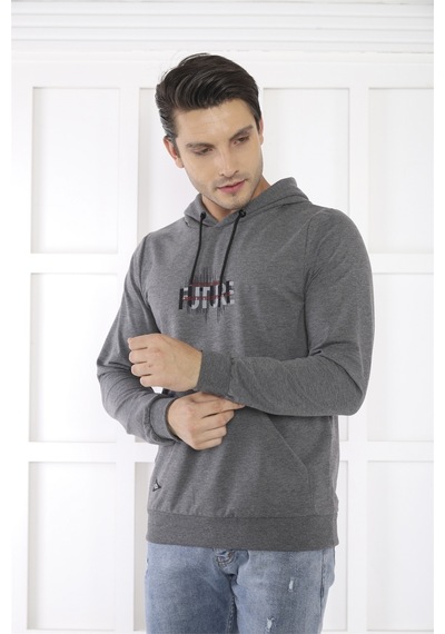 Escetic Spor Erkek G3 Melanj Cepli, Kapüşonlu Sweatshirt-4168
