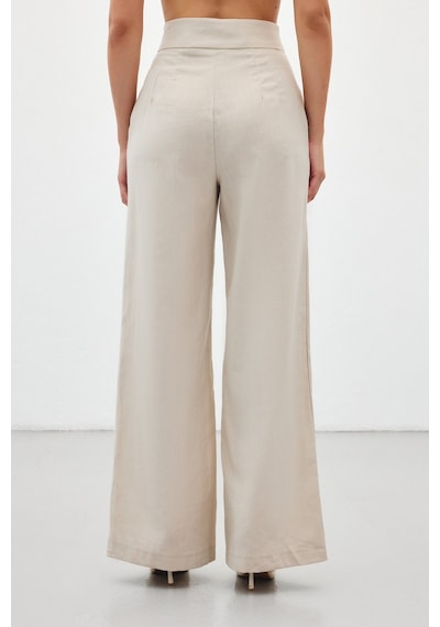 Sateen Bol Paça Keten Pantolon - Taş-136412 Taş
