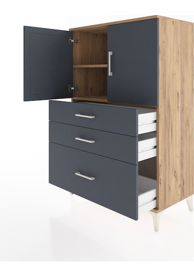 Hyperion Dolap 2 Raflı 3 Çekmeceli 2 Kapaklı 88x44x134 Çam-antrasit Atlas Çam