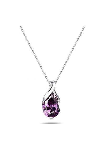 Brezza Lusso Jewelry Gümüş Mor Taşlı Su Damlası Kadın Kolye 45 CM