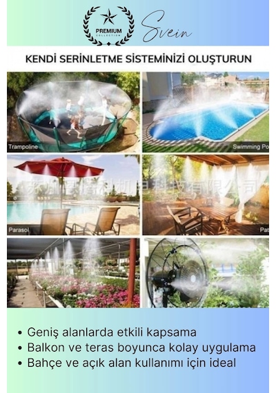Nemlendirme Açık Alan Sisleme Ve Serinletme Kiti 10 Metre Balkon Teras Cafe Bahçe Nemlendirici