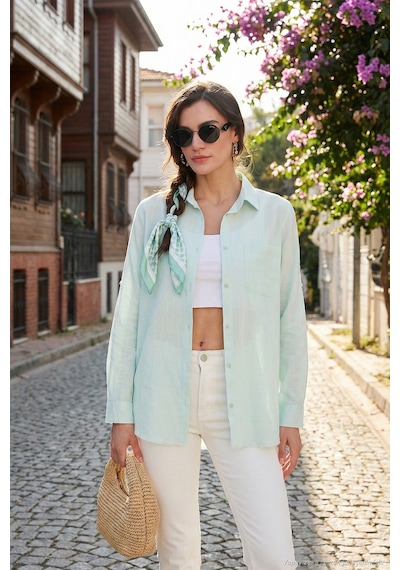 Lela Pamuklu Regular Fit Cepli Bayan Gömlek Cf25S16992 Mint