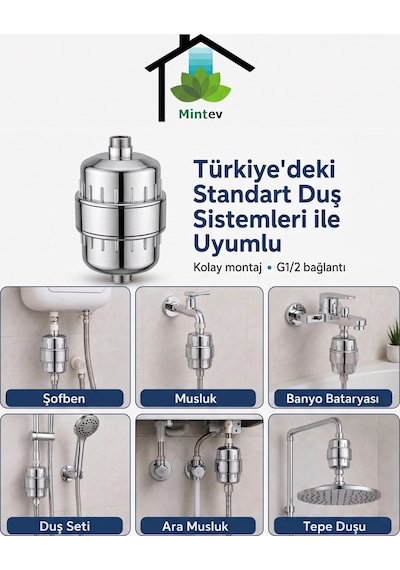 Modern Duş Filtresi 25 Aşamalı Kireç Önleyici & Klor Azaltıcı Arıtmalı Duş Başlığı Filtresi Çok renkli