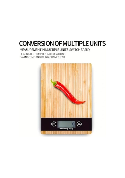 Crown Dijital Hassas Mutfak Tartısı - Terazisi-hassas Ölçüm 5kg Bambu Görünümlü 5570 Çok Renkli