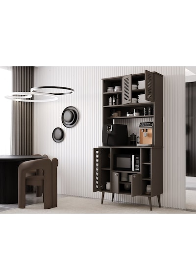 Kahve Köşesi 90 Cm %100 Mdf Panjur Kapak Çok Amaçlı Dolap Gri