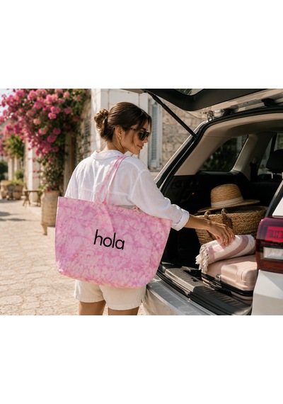 İcone Bag Icone Degrade Baskılı Kanvas Omuz Çantası, Degrade Plaj Çantası, Plaj Çantası, Beach Bag Pembe