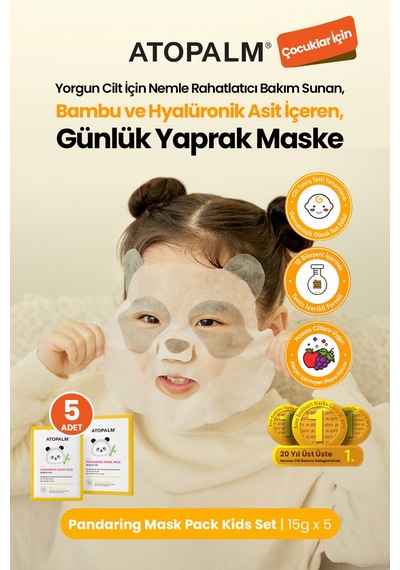 Çocuklara Özel, Nemlendirerek Rahatlatan Yaprak Maske 5li Set Atopalm Pandaring Mask Pack Kids Set