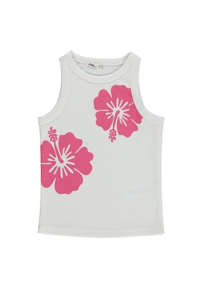 Civil Girls Hibiskus Çiçek Baskılı Askılı 10-13 Yaş Tişört - Kırık Beyaz