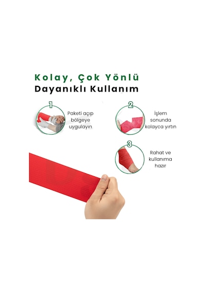 Kendinden Yapışkanlı Elastik Koban Bandaj Kırmızı 12 Adet