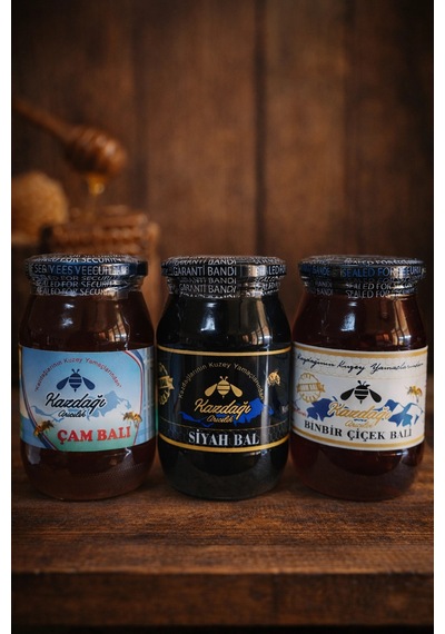 Kazdağı 3'lü Bal Seti Siyah Bal 500g Çiçek Balı 500g Çam Balı 500g