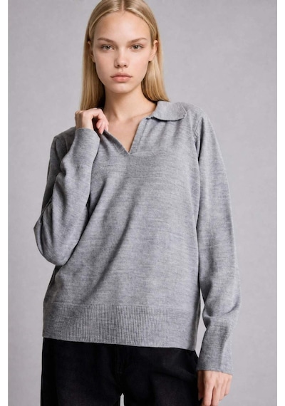 Defacto Regular Fıt Polo Yaka Gri Melanj Kazak F0405ax26wngr158 Gri-gr158