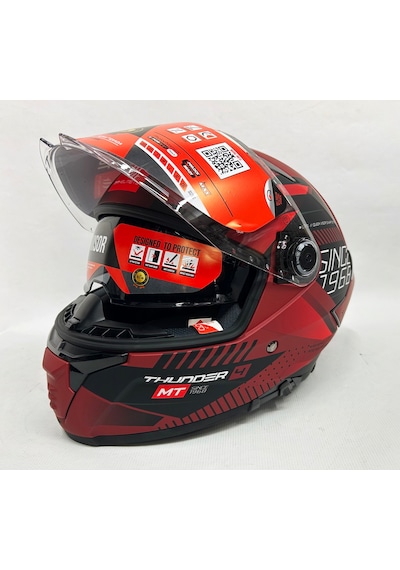 Şeffaf Güneş Vizörlü + Mt Thunder 4sv Luminence D5 Kapalı Kask Mat Kırmızı - Siyah