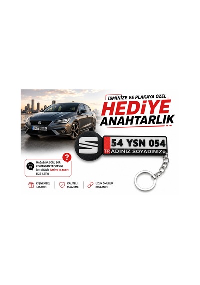 Seat Logolu Ve Plakalı Anahtarlık , Kişiye Özel - Hediyelik Seat Araç Plaka Anahtarlık - Plakalık Şe