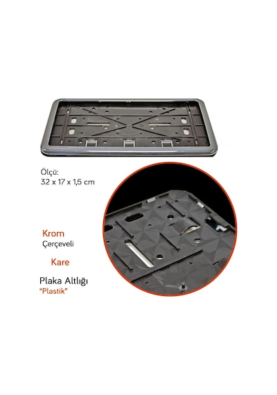 Nyf Mefsa Plaka Altlığı Kare Plastik Tak Kolay Lüks Krom Çerçeveli Adet