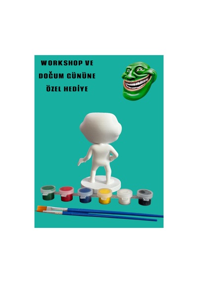 3d Troll Face Figür Boyama Seti - Kendin Boya Hobi Ve Etkinlik Seti - Akrilik Boya + 2 Fırça