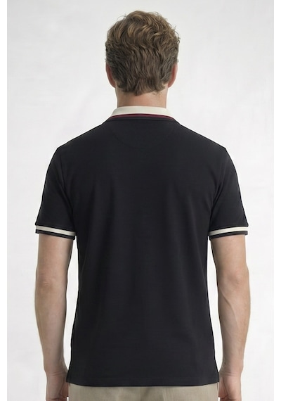 Tudors Erkek Slim Fit Dar Kesim %100 Pamuk Kısa Kollu Yarım Fermuarlı Siyah Polo Yaka Tişört-50743