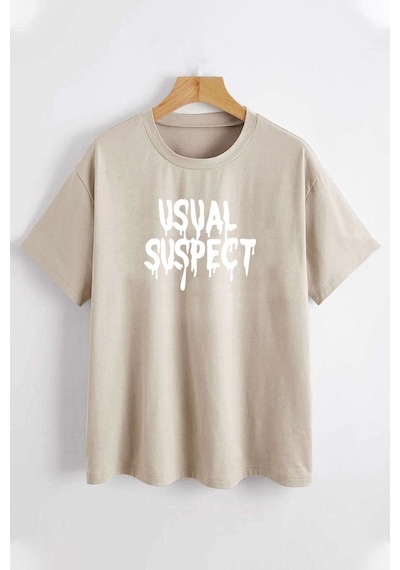 Uyguntarz Unisex Suspect Tasarım Tshirt Bej