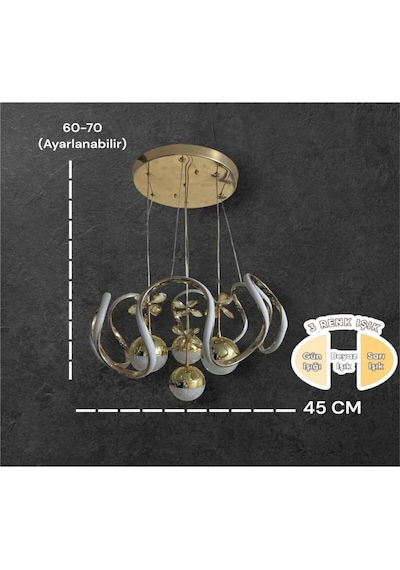 Kumandalı 3 Renk Işık Özellikli 4 Toplu Modern Gold Kaplama Sarkıt Led Avize Salon Avize Gold