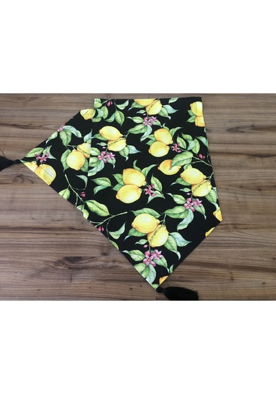 Siyah Zemin Limon Desenli Runner Çok Renkli
