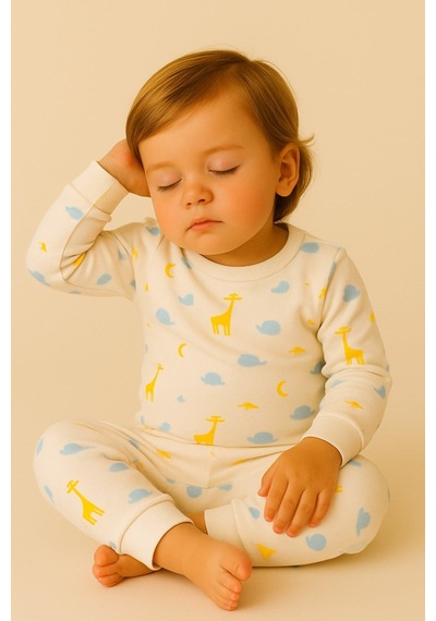 Aden Kids  Pamuk Çocuk Alt Üst Pijama Takımı Sarı Mavi
