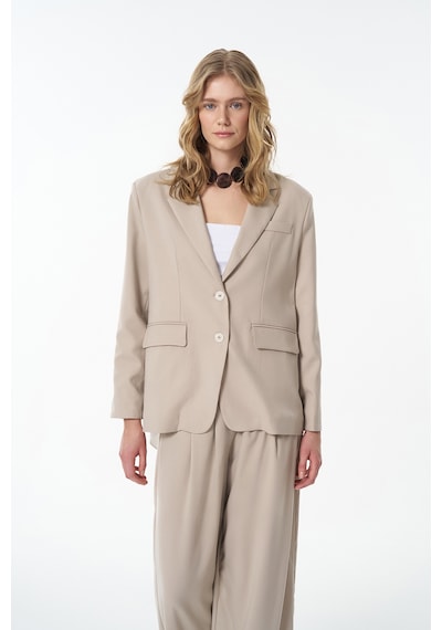 Quzu Sırtı Pencere Yırtmaçlı Blazer Ceket Bej