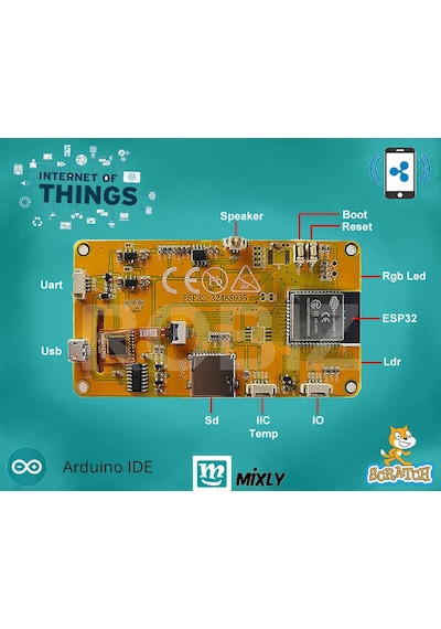 Esp32-48s035 3.5 İnch Kapasitif Dokunmatik Tft Lcd Modül 320x480 Pixel Rgb Led Ldr Usb Uart Io Sens