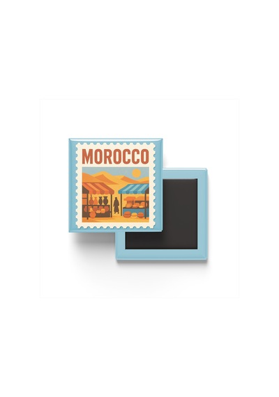 9x9 Cm Buzdolap Magnetleri - Fas - Morocco - 4'lü Set Retrotik - 9x9 Cm