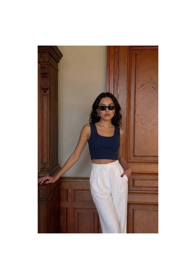 Onno Style Women Kolsuz Askılı Kare Yaka Kadın Triko Bluz Lacivert