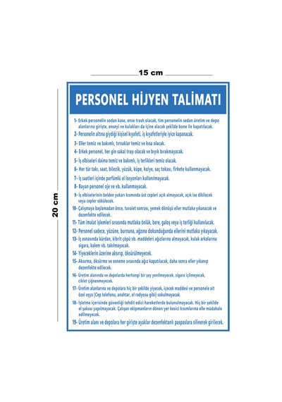Lucena Metal Personel Hijyen Talimatı 15 Cm X 20 Cm Uyarı Levhası Yönlendirme Tabelası
