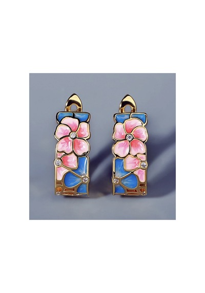Glaze Blossom El Yapımı Emaye 925 Ayar Gümüş Özel Çiçekli Tasarım Kolye Küpe Seti Mavi - Yeşil