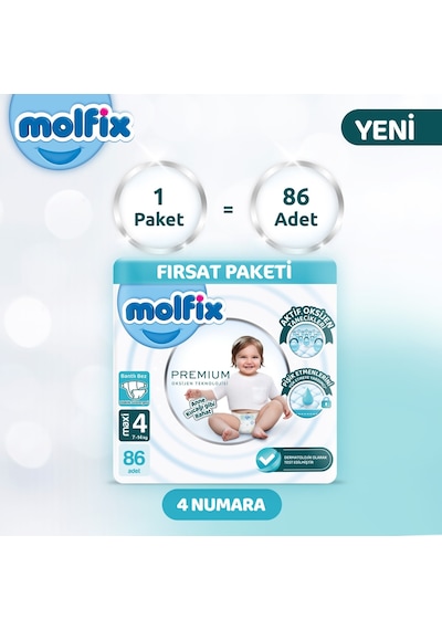 Molfix Premium Ultra Fırsat Paketi 4 Beden 86 Adet 4 Numara