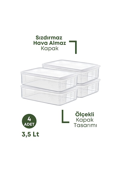 Grimorlife 4 Adet 3,5 Litre Buzdolabı İçi Düzenleyici Saklama Kabı -buzluk Saklama Kabı Diğer
