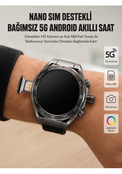 Kameralı 5g Android Akıllı Saat Amoled Ekran Wi-fi Gps Sım Kart Destekli - Lisinya