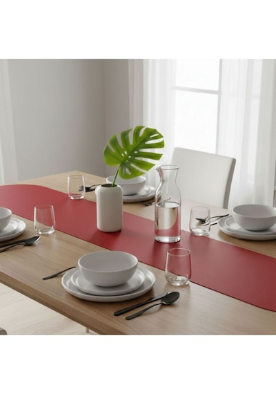 1 Adet Deri Runner-40x140 Cm-deri Masa Örtüsü Kırmızı
