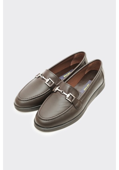 Derinet Hakiki Soft Deri Tokalı Kadın Loafer Kahve Kahve